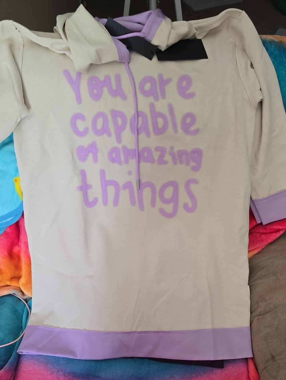 Flooo Lavender Hooded Dress with Positive Slogan